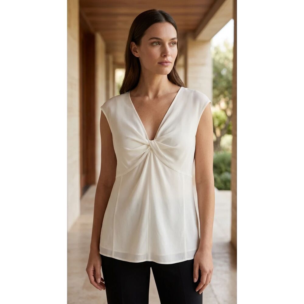 St. John Couture Ivory cream 100% Silk Blouse | Sz 14
